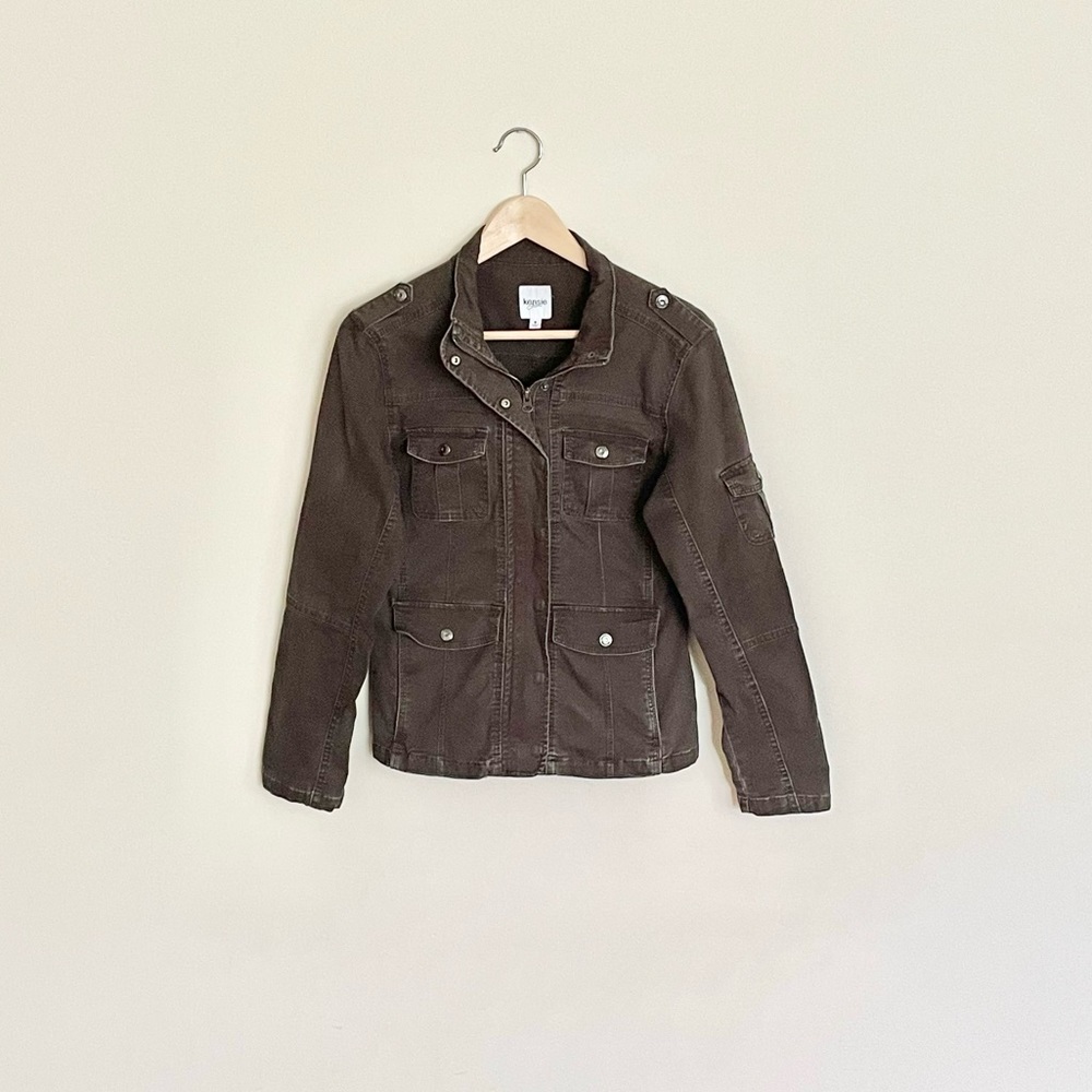 Kensie Jeans Utility Jacket Full Zip Snap Olive Women’s size Small